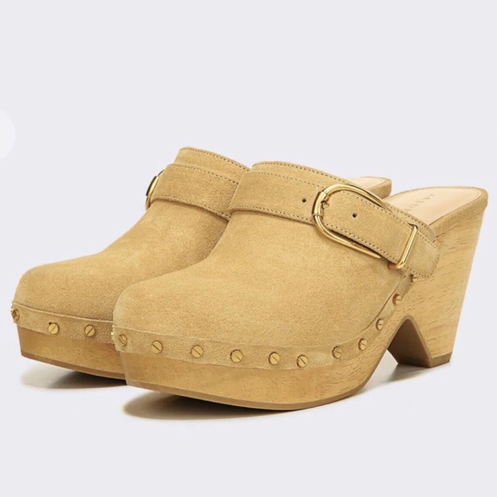 VERONICA BEARD Hendrix Suede Buckled Gold Studded Clog/Mule 9.5
